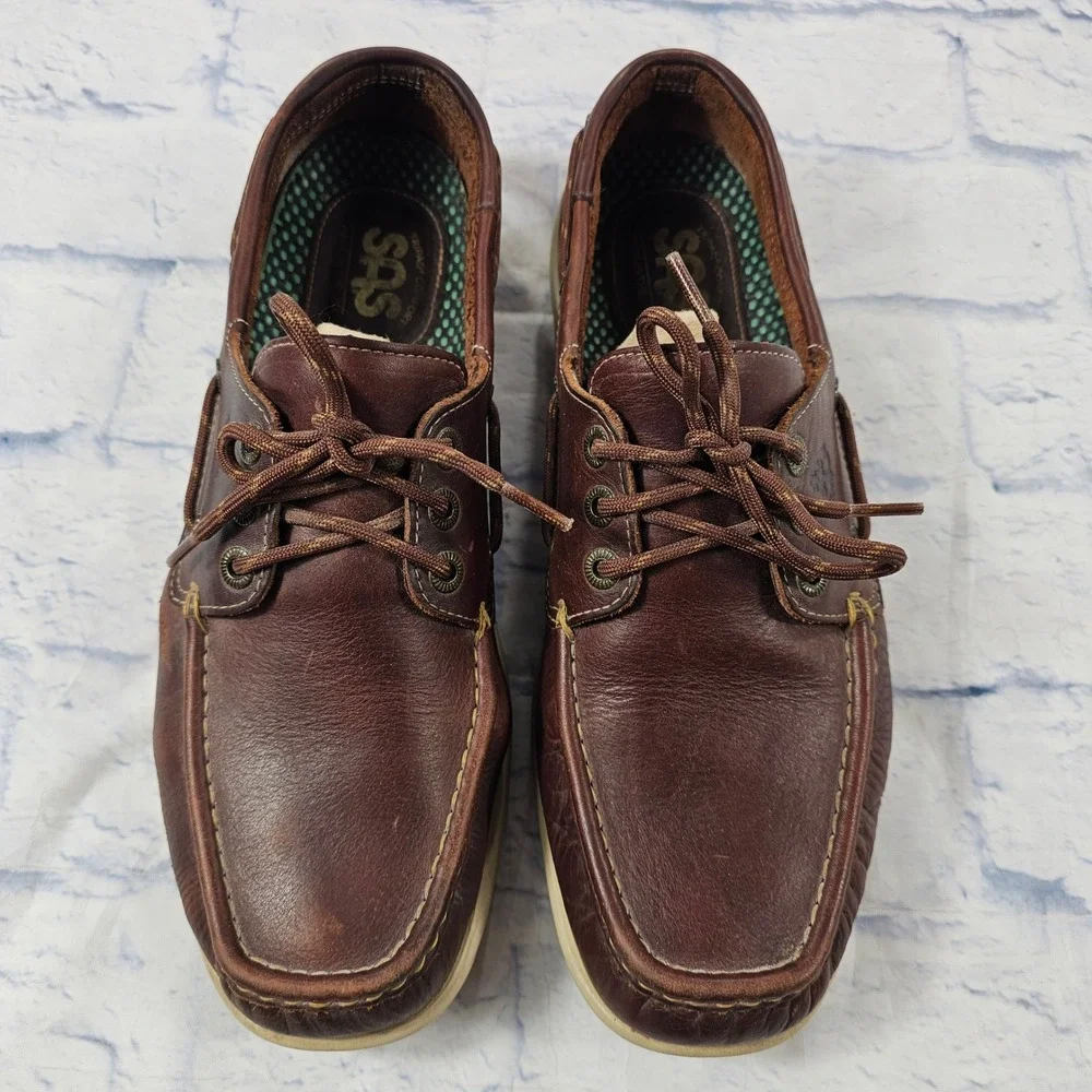 SAS Decksider Boat Shoes Mens 11 Brown Leather Lace Up Tripad Comfort USA